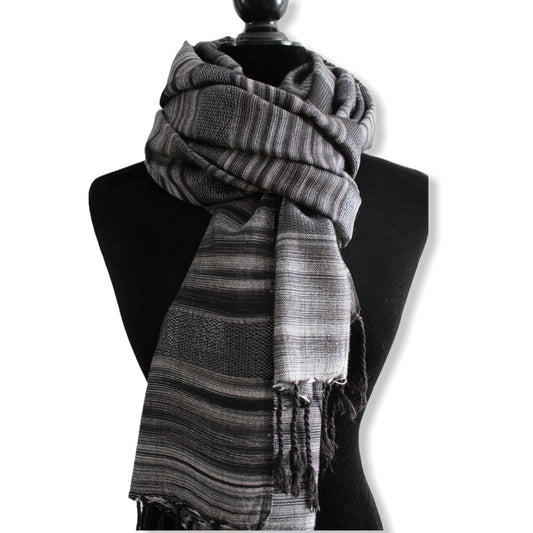 Helyat Handwoven Shawl - Variegated Shades of Gray