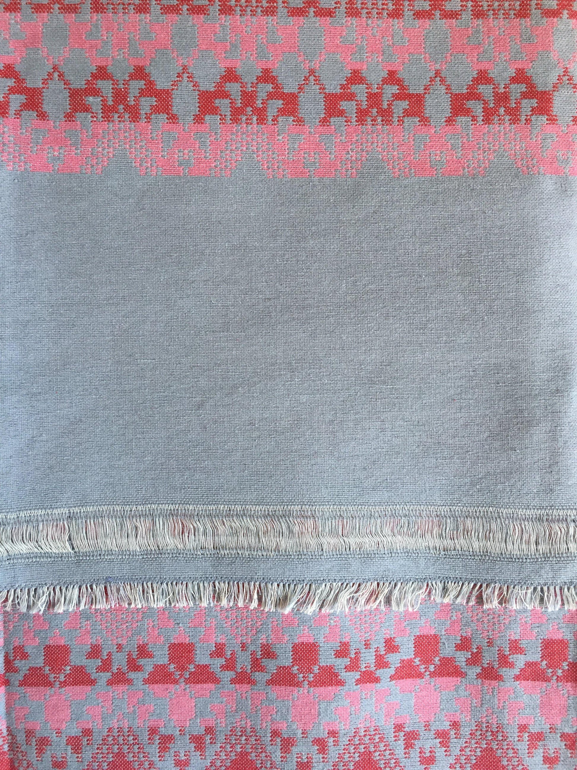 Handwoven Egyptian Cotton Bedcover: Gray & Rosewood Diamonds - Double/Queen