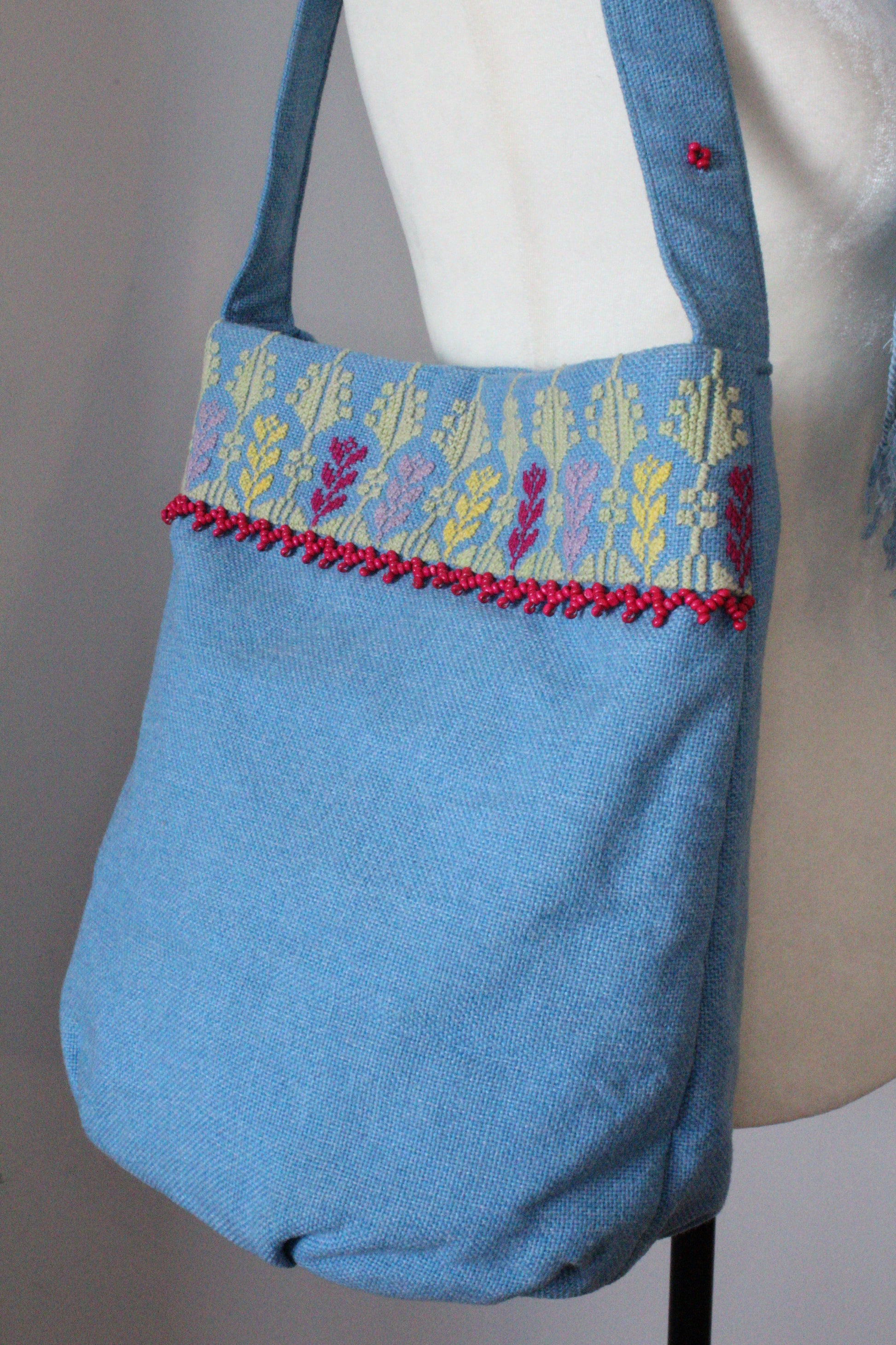 Kholoud Handcrafted Shoulder Bag with Arish Stitching - Light Blue