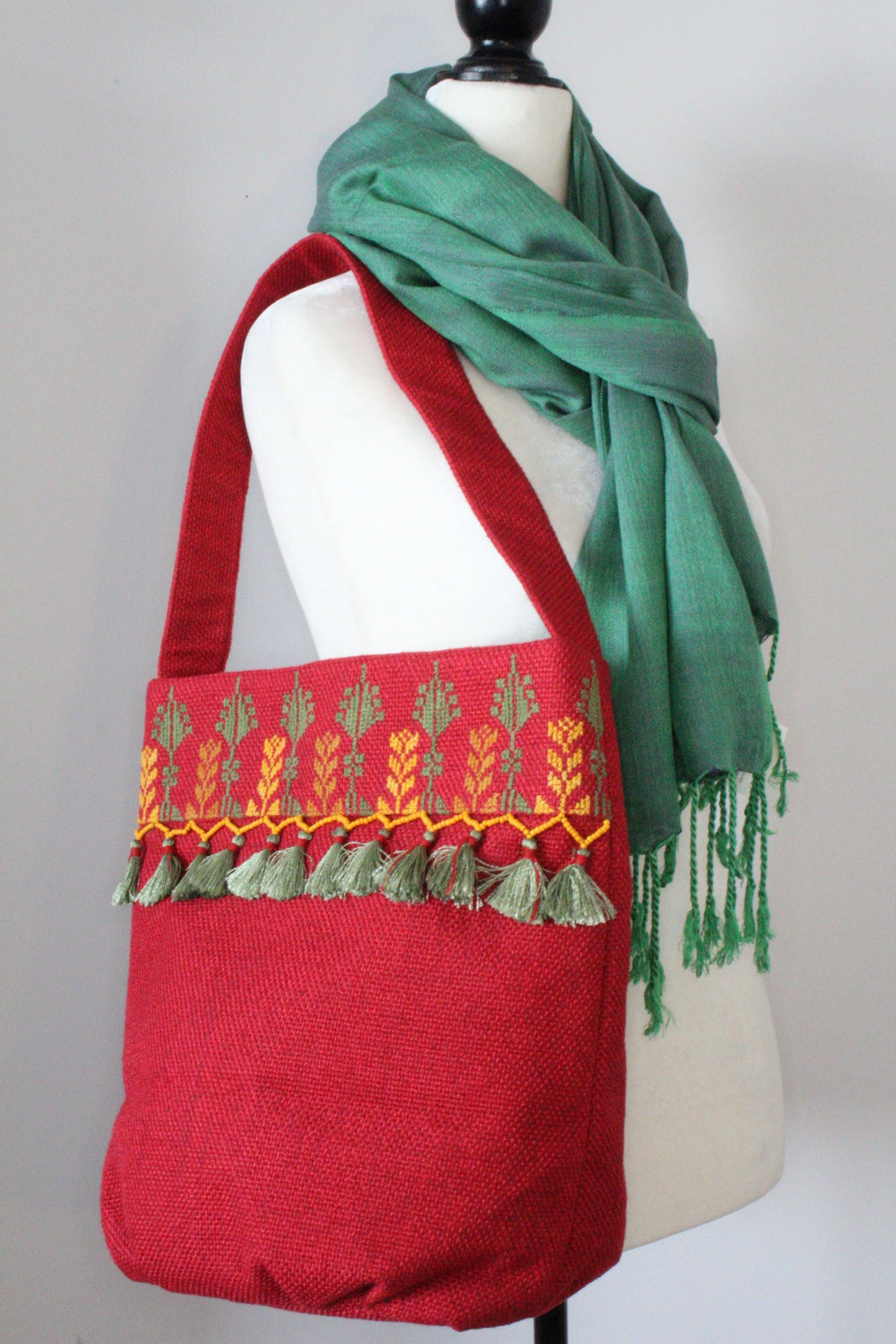 Kholoud Handcrafted Shoulder Bag with Arish Stitching - Red
