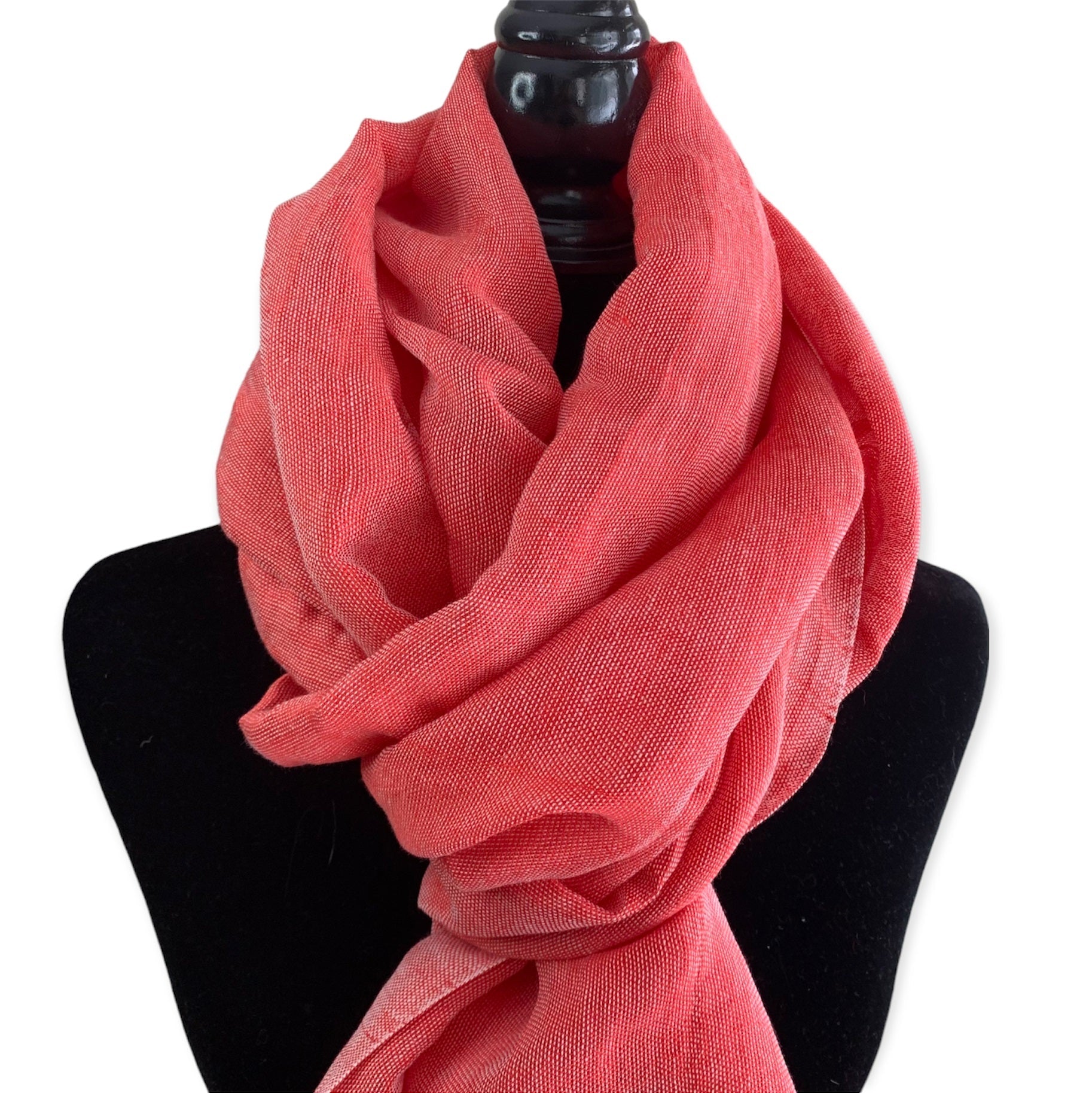 Handwoven Linen Scarf - Scarlet Red