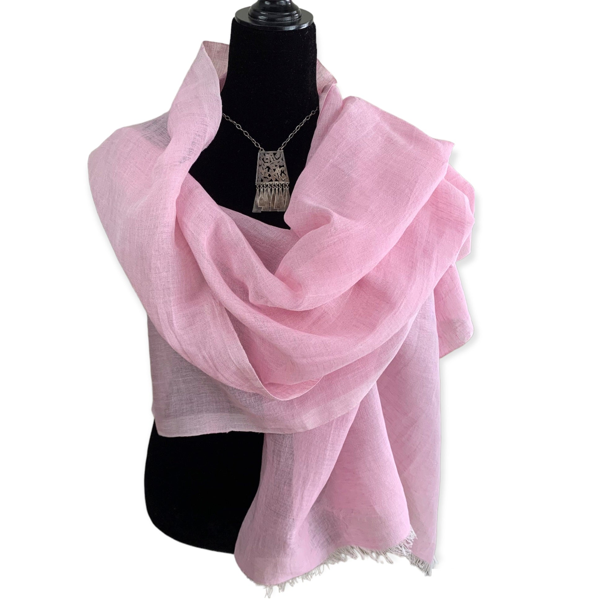 Handwoven Linen Scarf - Delicate Pink