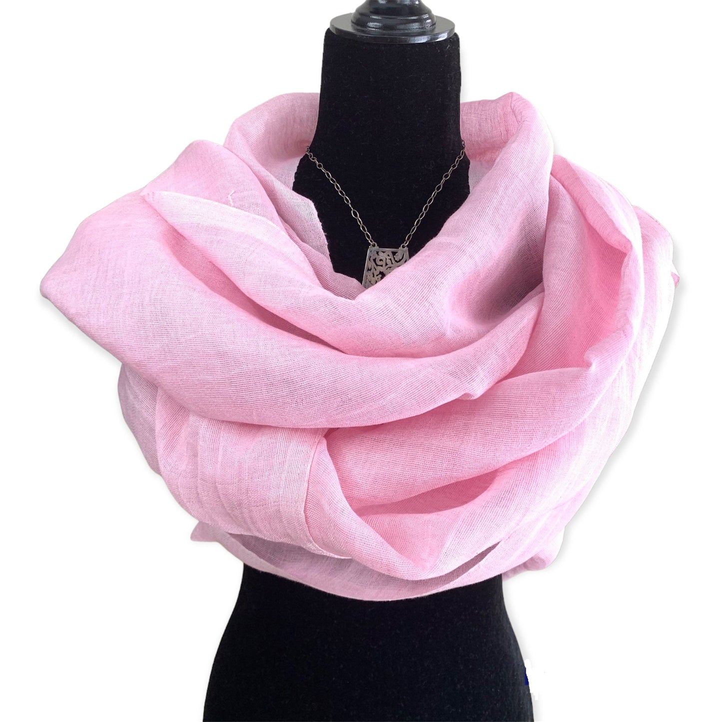 Handwoven Linen Scarf - Delicate Pink
