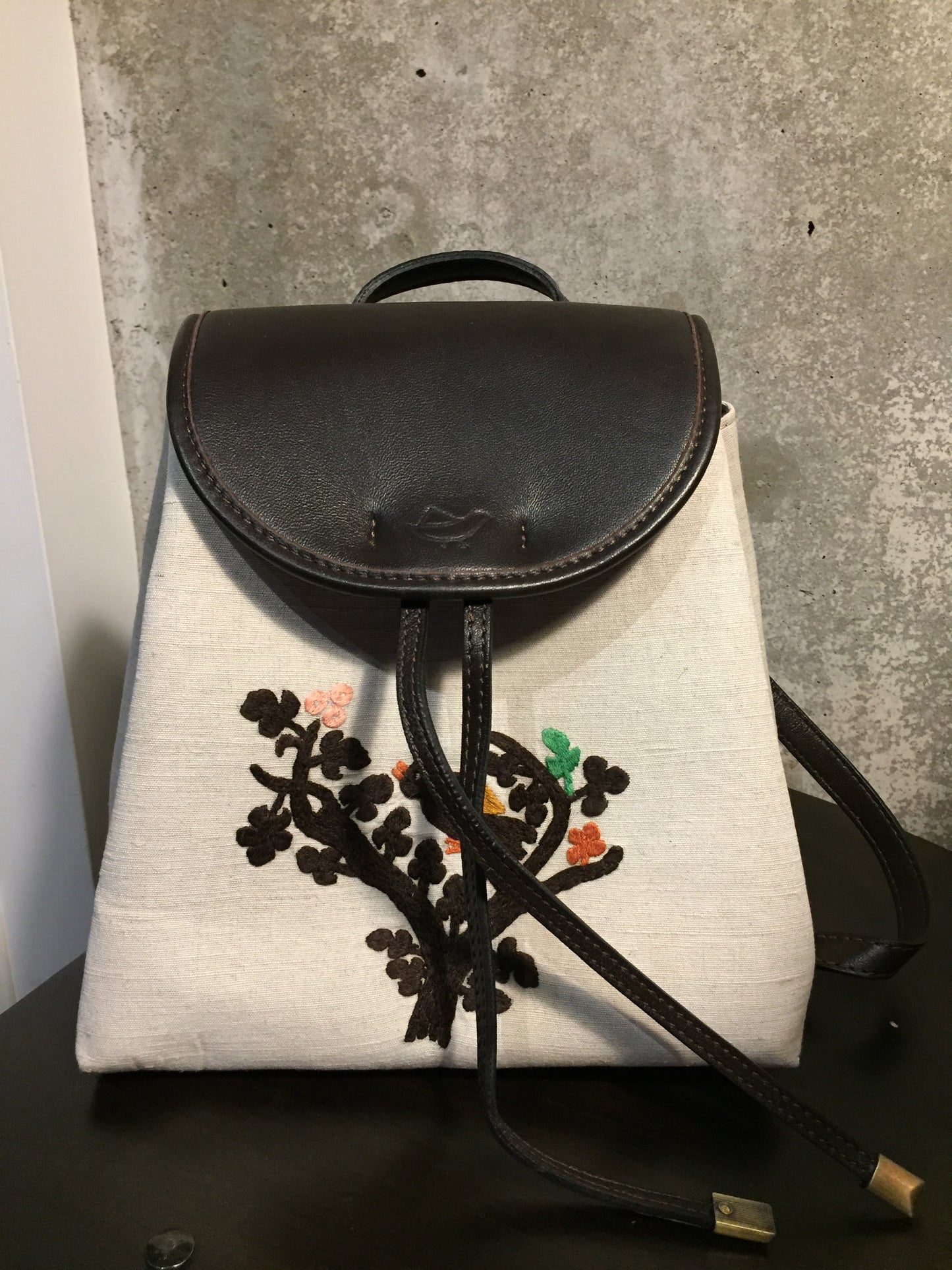 Linen Backpack with Hand Embroidered Tree of Life - Dandarah