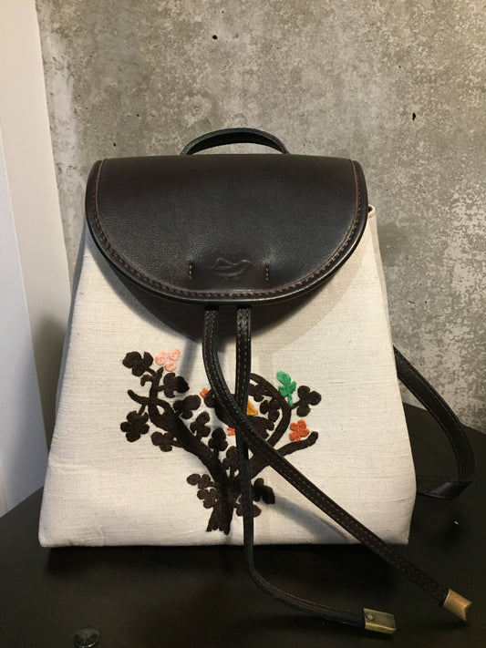 Linen Backpack with Hand Embroidered Tree of Life - Dandarah