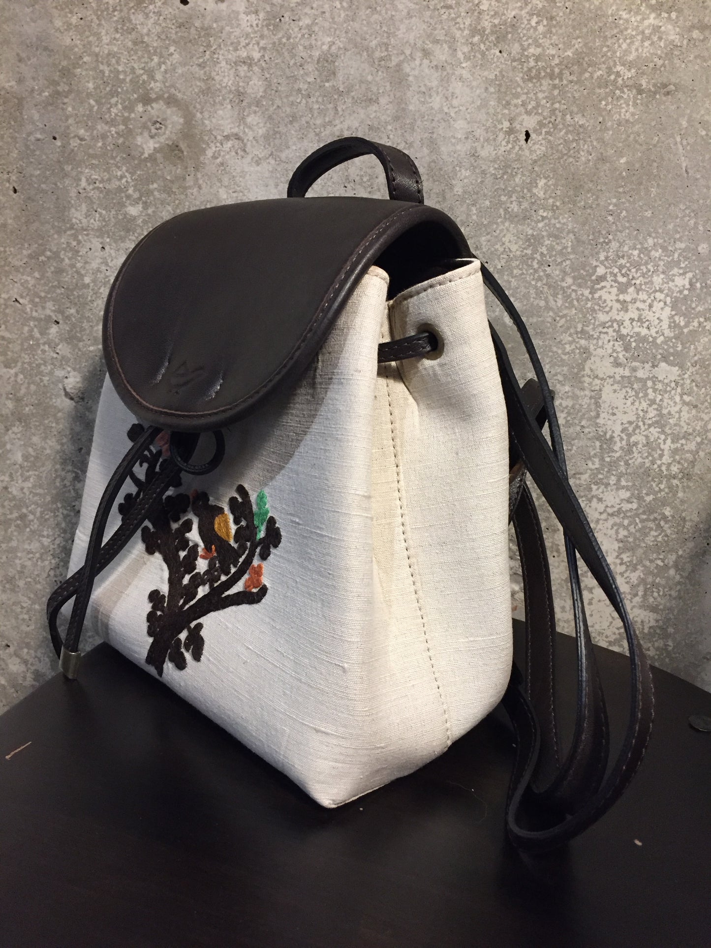 Linen Backpack with Hand Embroidered Tree of Life - Dandarah