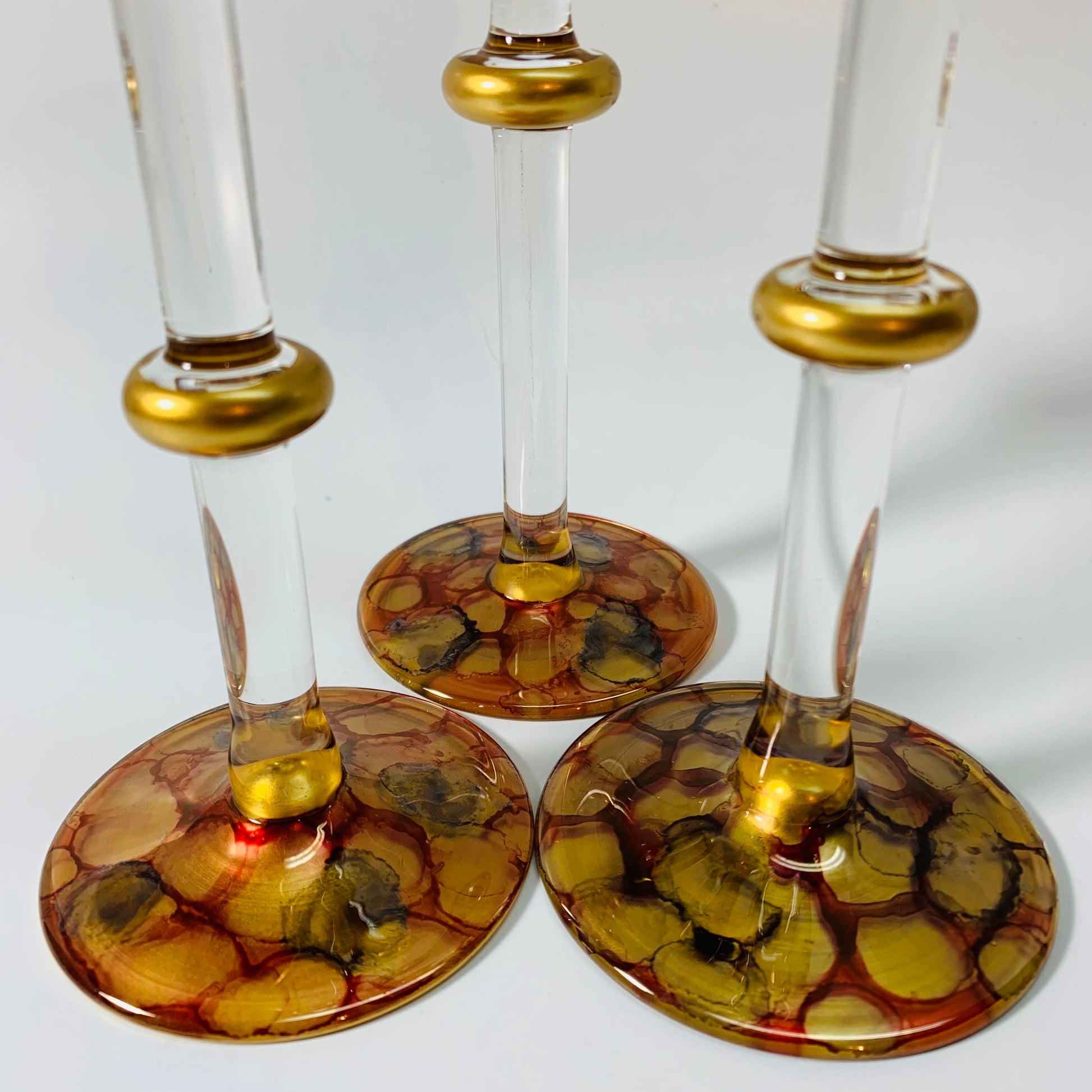 Long Stem Blown Glass Candle Holder - Tulip Gold, Red & Green