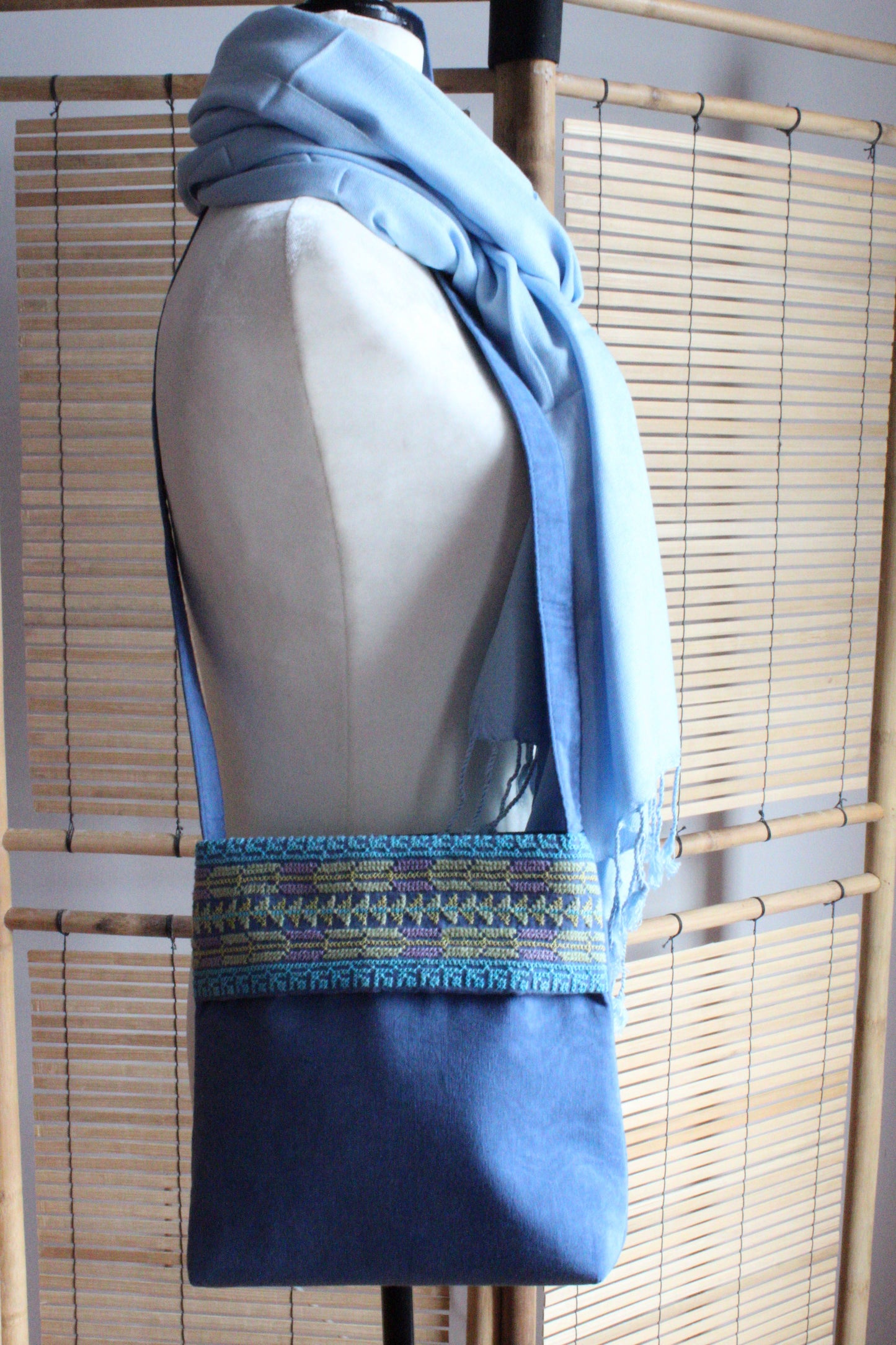 Maha Handcrafted Moiré Arish Shoulder Bag - Blue