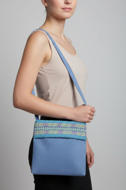 Fair Trade Maha Handcrafted Moiré Arish Shoulder Bag - Blue, EThical Sustainable Fashion