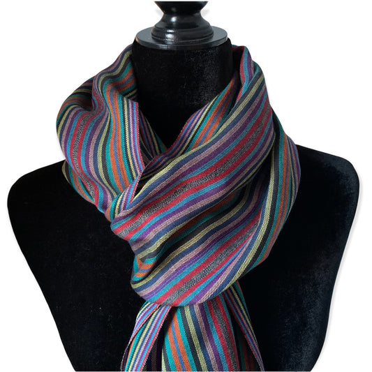 Narrow Striped Handwoven Scarf - Black & more