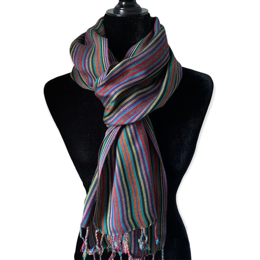 Narrow Striped Handwoven Scarf - Black & more