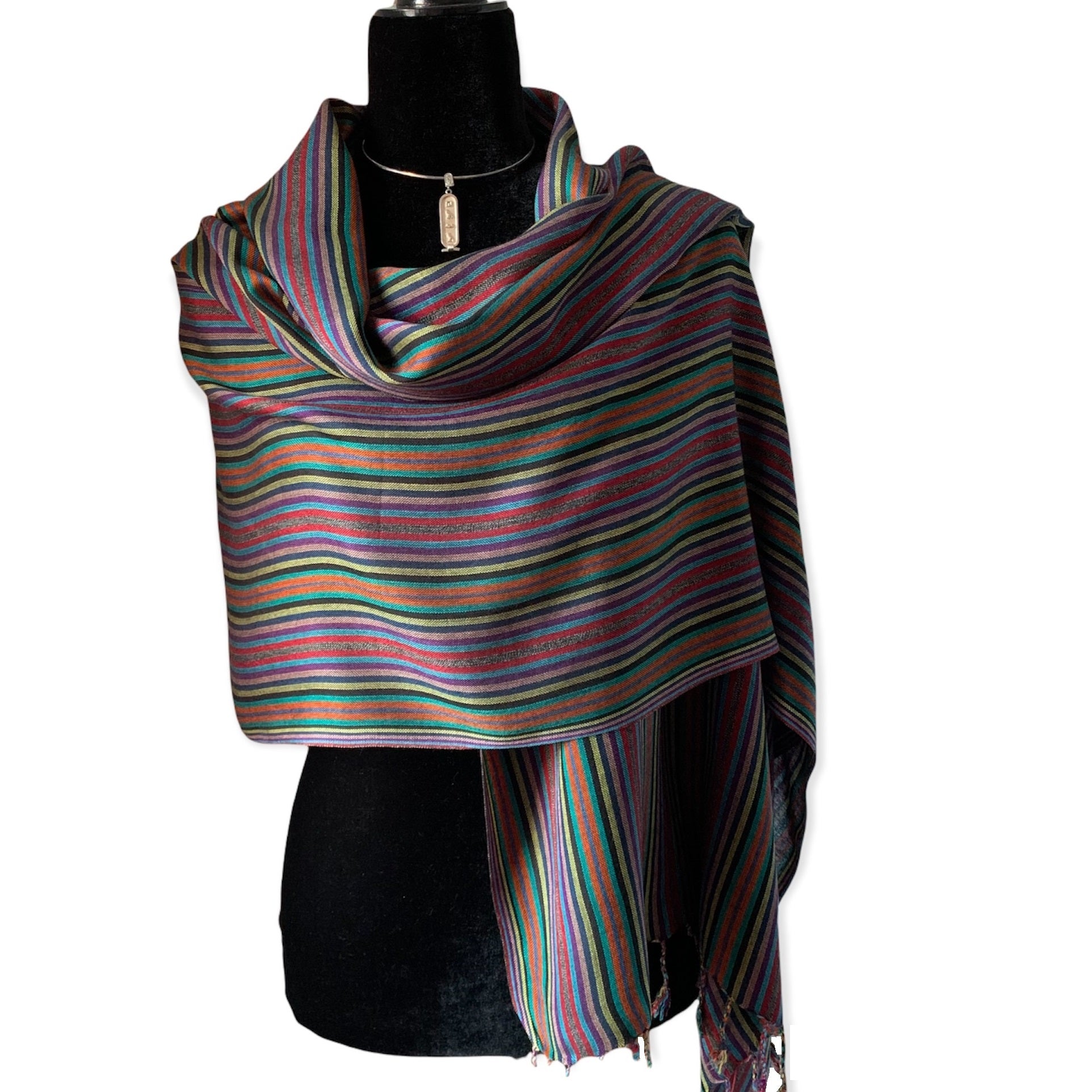 Narrow Striped Handwoven Scarf - Black & more