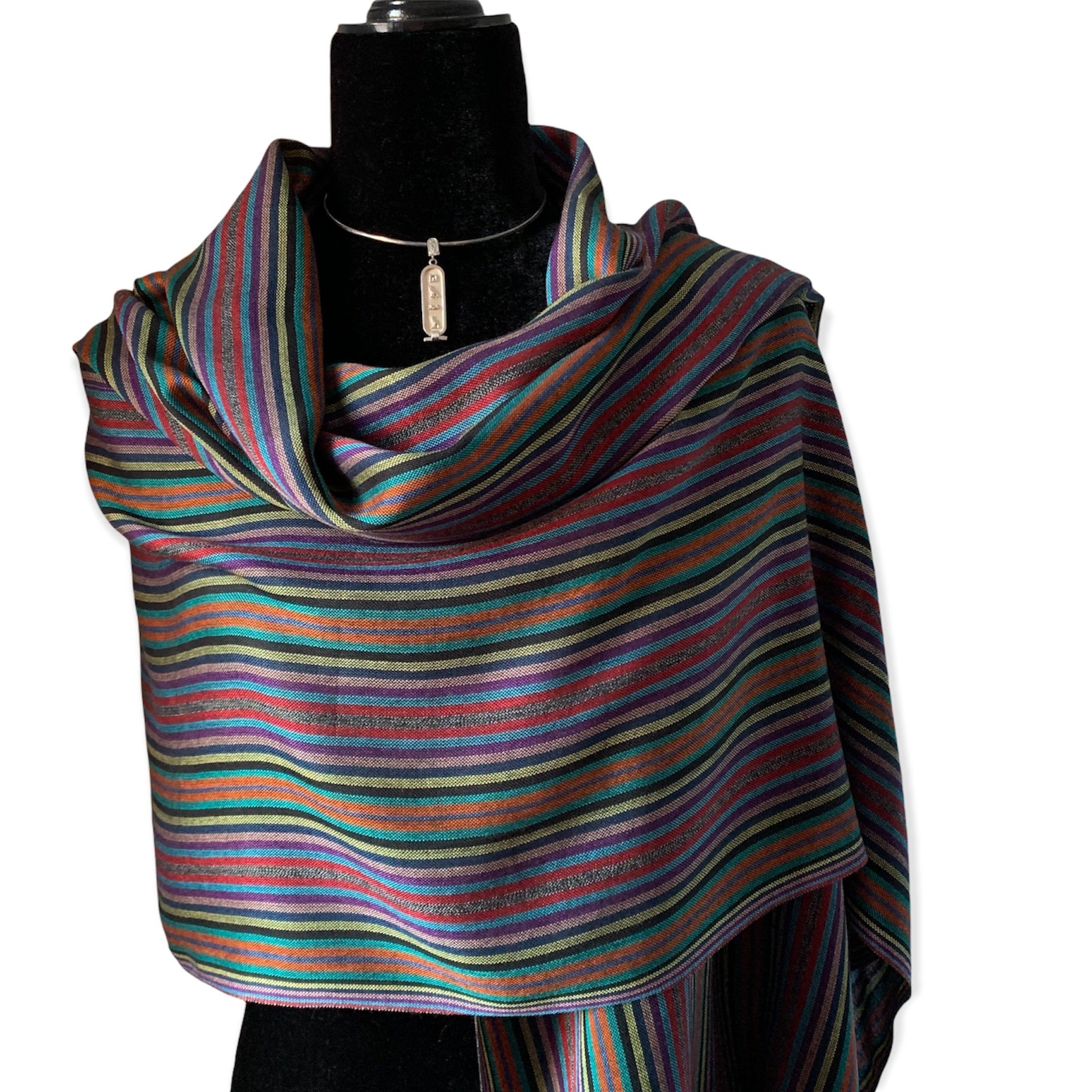 Narrow Striped Handwoven Scarf - Black & more