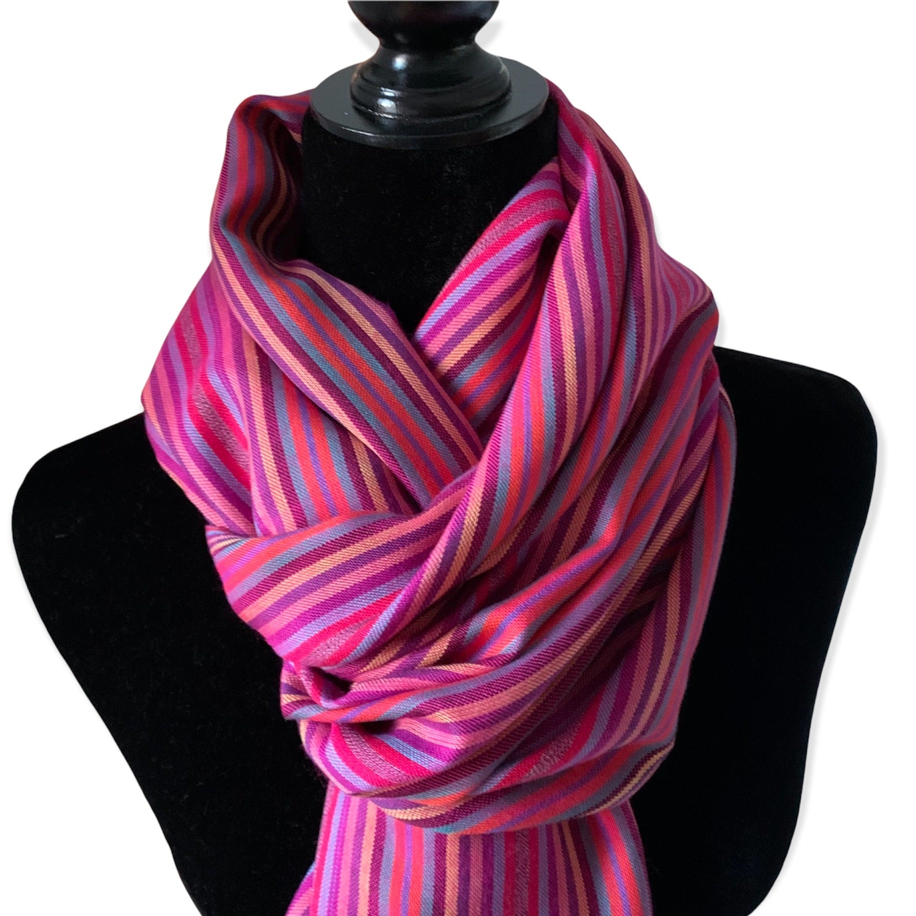 Narrow Striped Handwoven Scarf - Shades of Pink