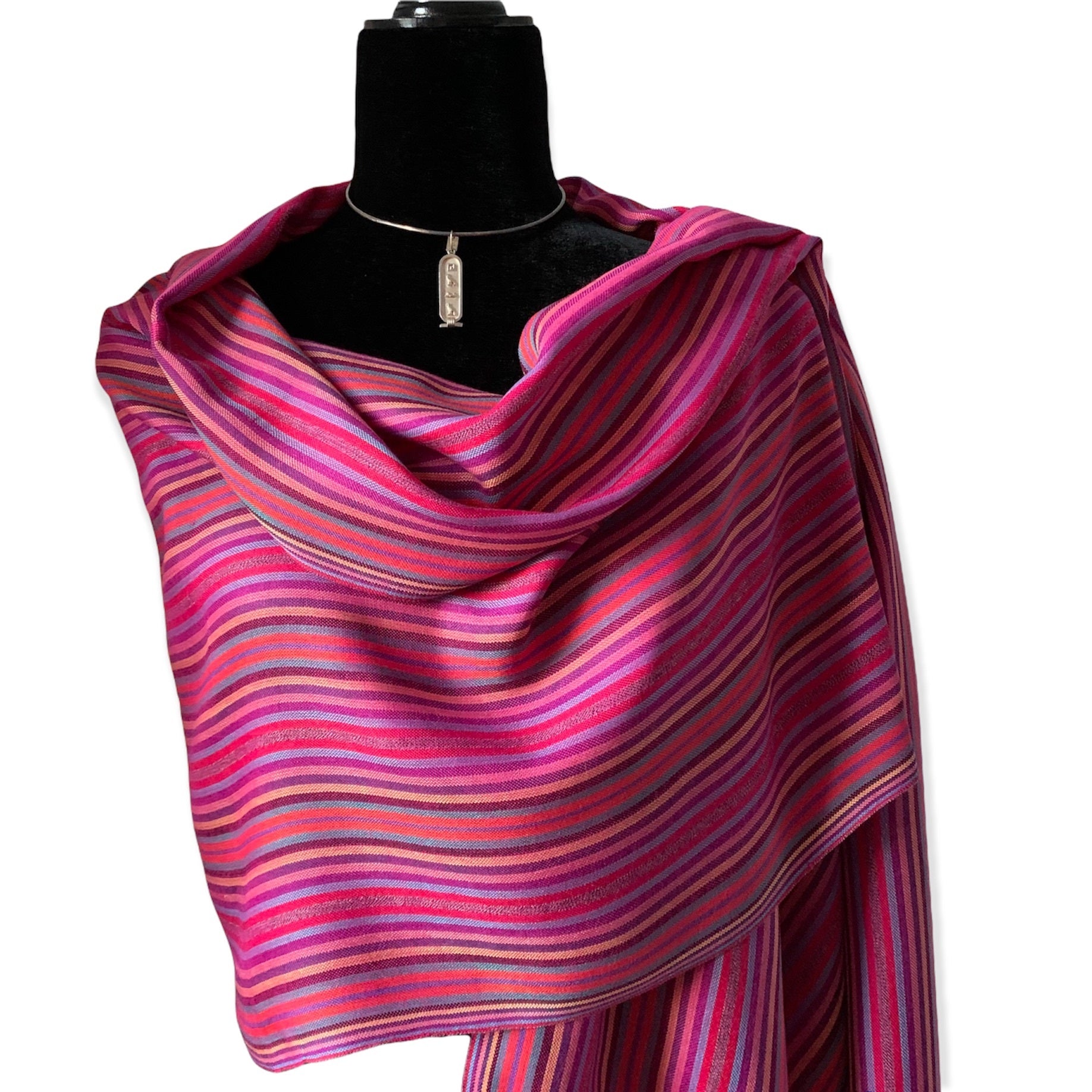 Narrow Striped Handwoven Scarf - Shades of Pink