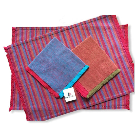 Handwoven Placemats & Napkins - Apricot & Blue