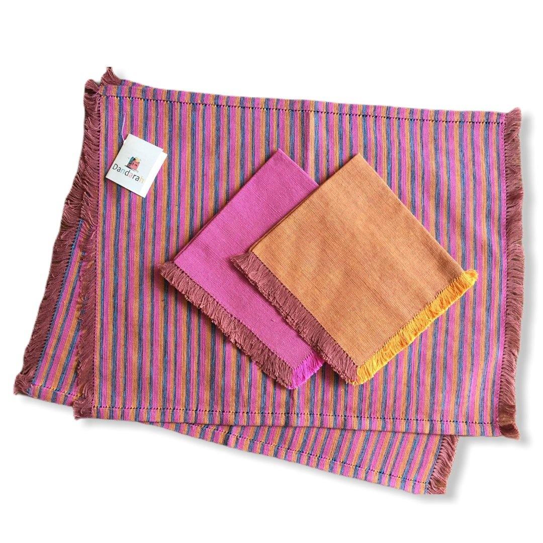 Handwoven Placemats & Napkins - Apricot & Fuchsia