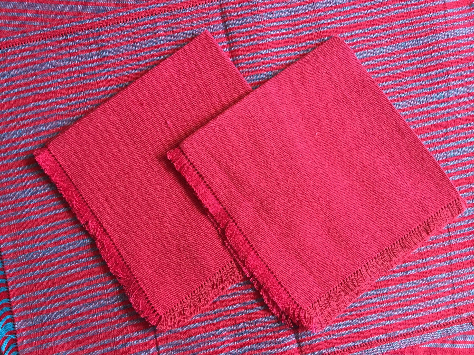 Handwoven Placemats & Napkins - Red & Blue