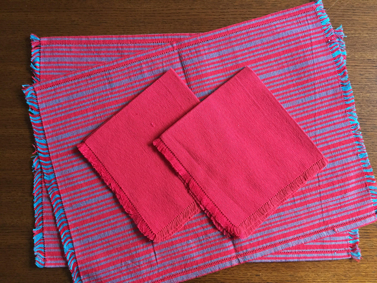 Handwoven Placemats & Napkins - Red & Blue