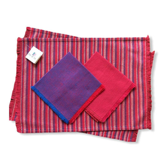 Handwoven Placemats & Napkins - Red & Navy Blue