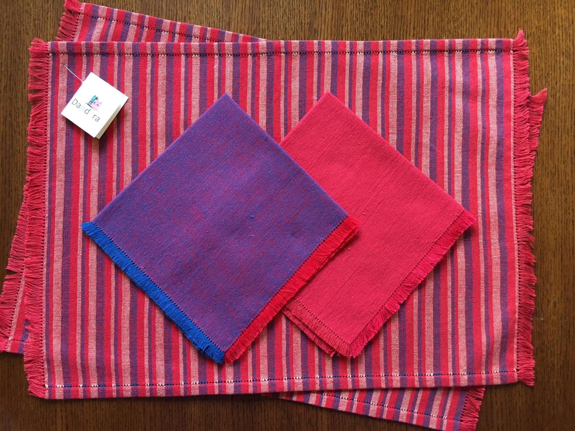 Handwoven Placemats & Napkins - Red & Navy Blue