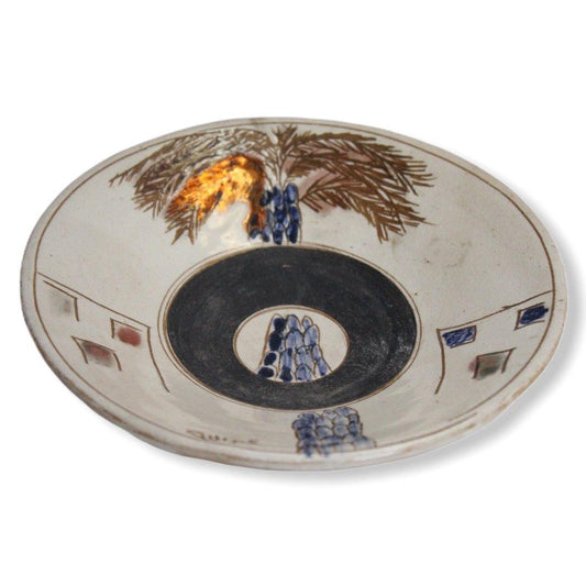 Pottery Round Plate - Lush Palm Tree