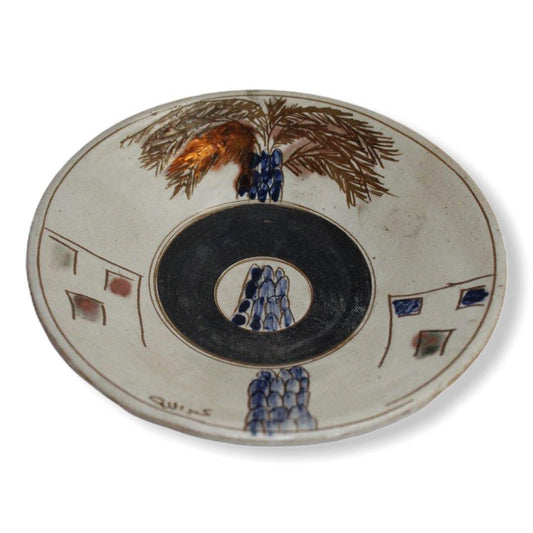 Pottery Round Plate - Lush Palm Tree