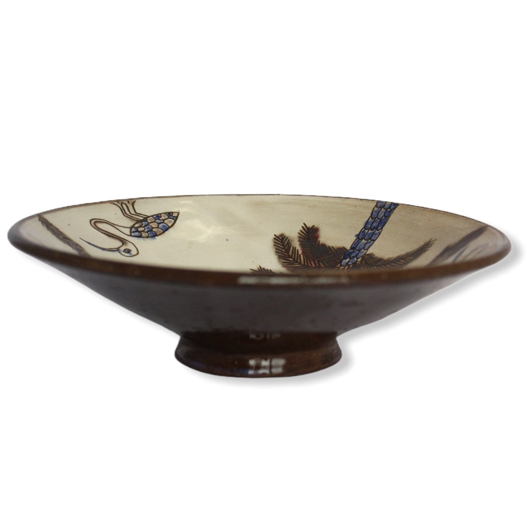 Pottery Round Plate - Palm Tree & Egret