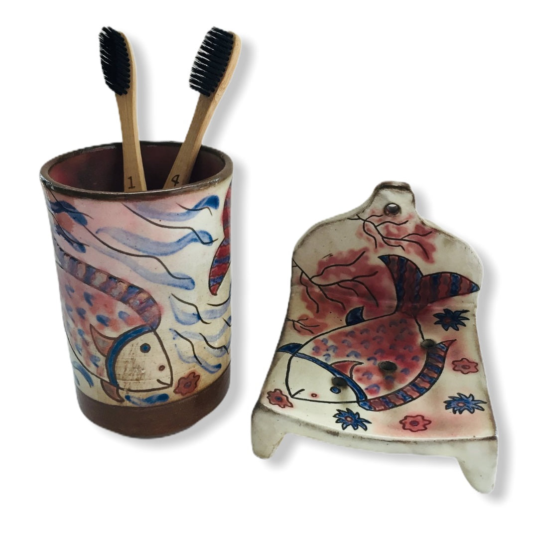 Pottery Toothbrush Holder - Fish