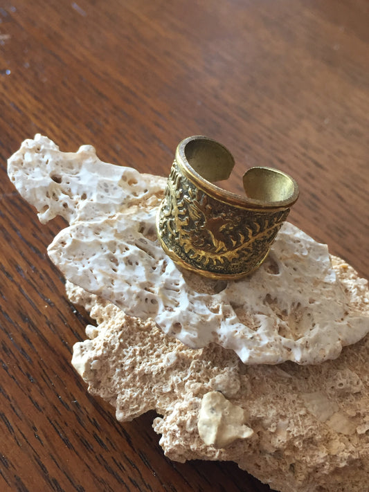 Handmade Brass Band Ring - Leaves
