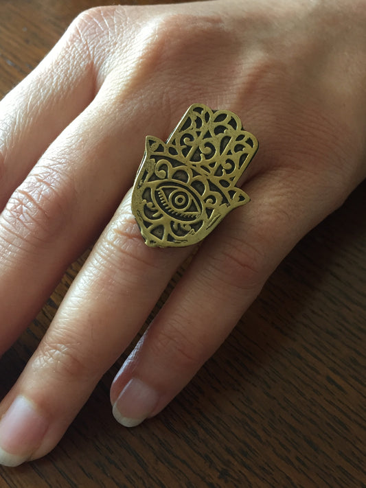 Handmade Brass Ring - Hamsa