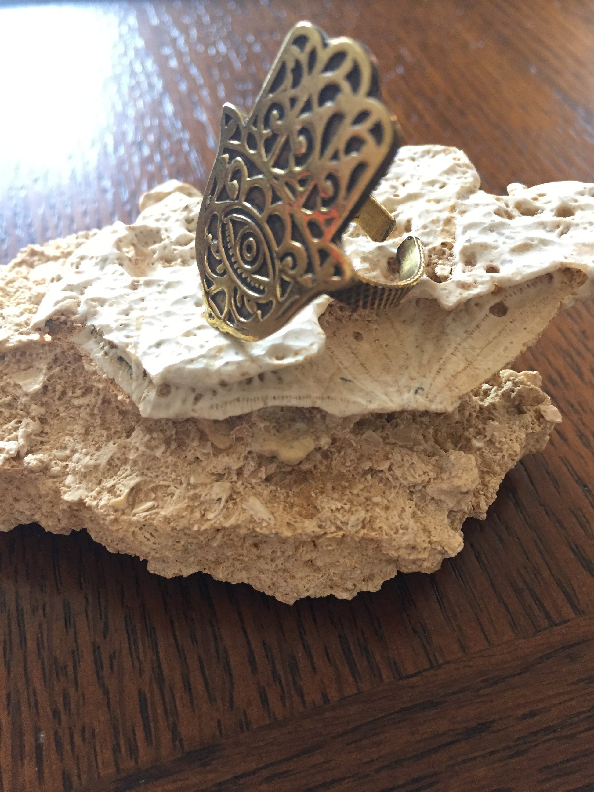 Handmade Brass Ring - Hamsa