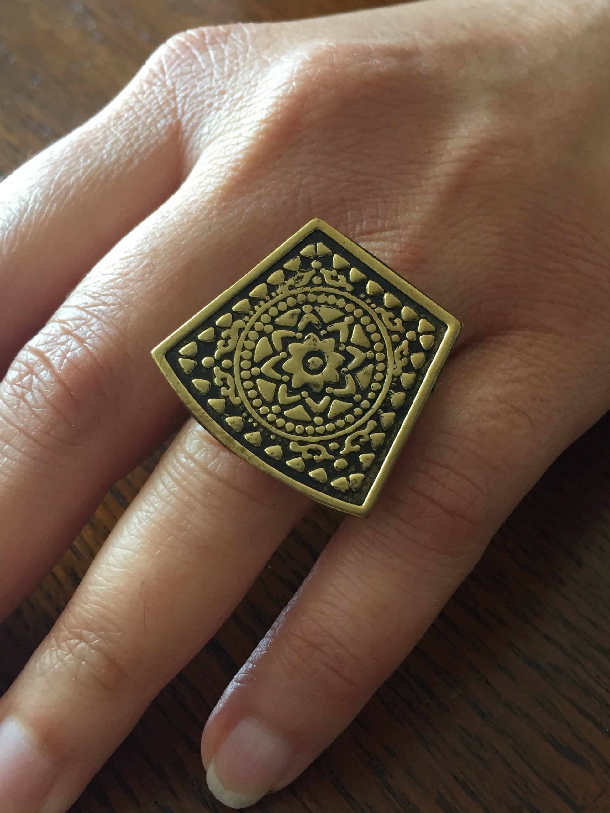 Handmade Brass Ring - Siwa Design: Floral
