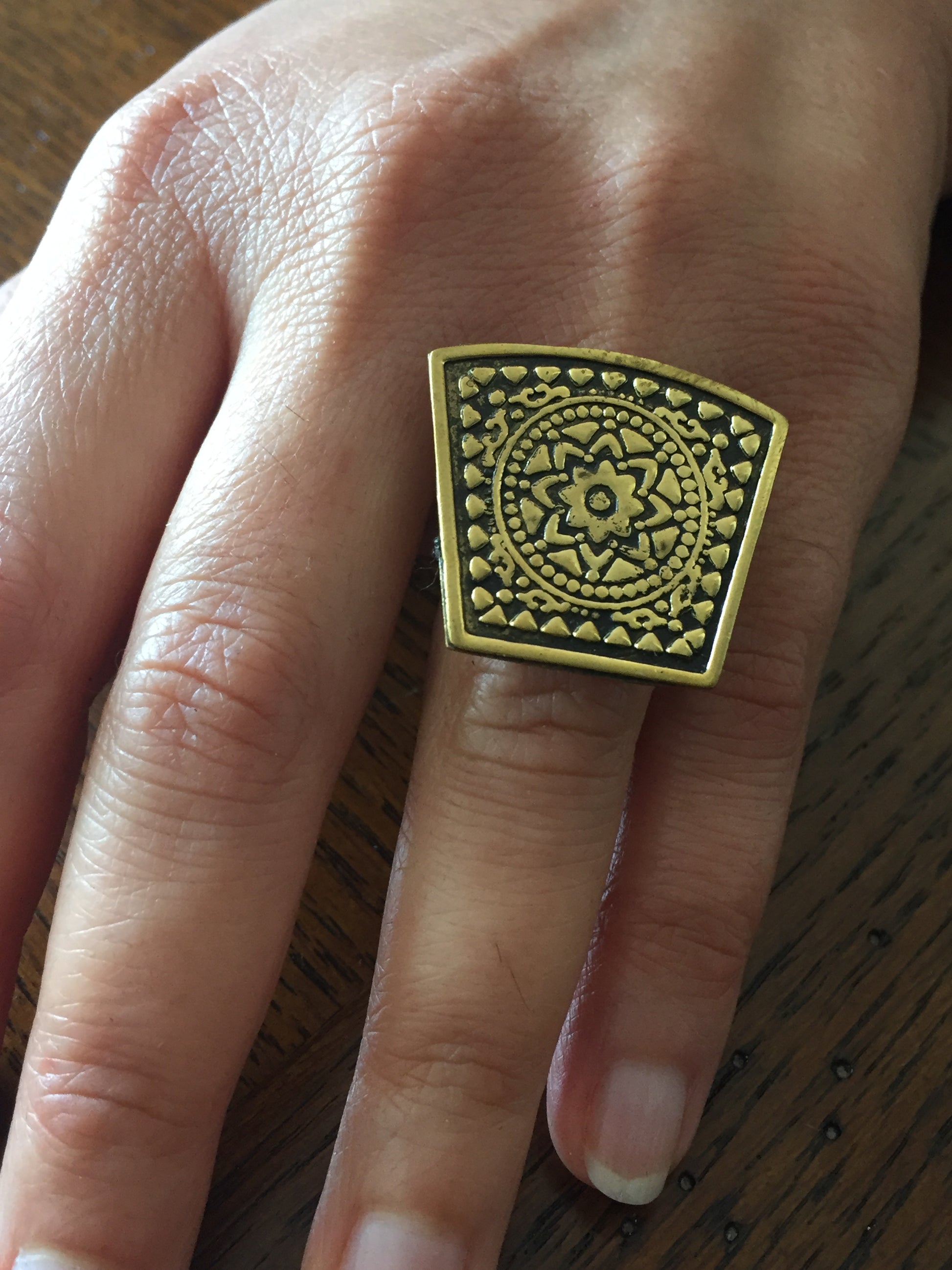 Handmade Brass Ring - Siwa Design: Floral