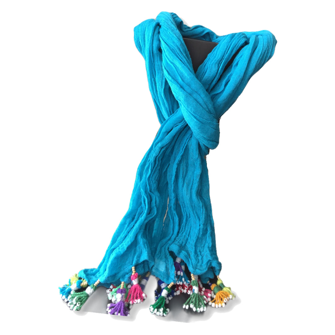 Shash Scarf with Colourful Hand Rolled Tassels
