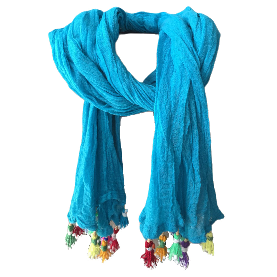 Shash Scarf with Colourful Hand Rolled Tassels