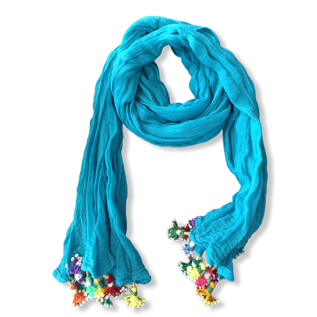 Shash Scarf with Colourful Hand Rolled Tassels