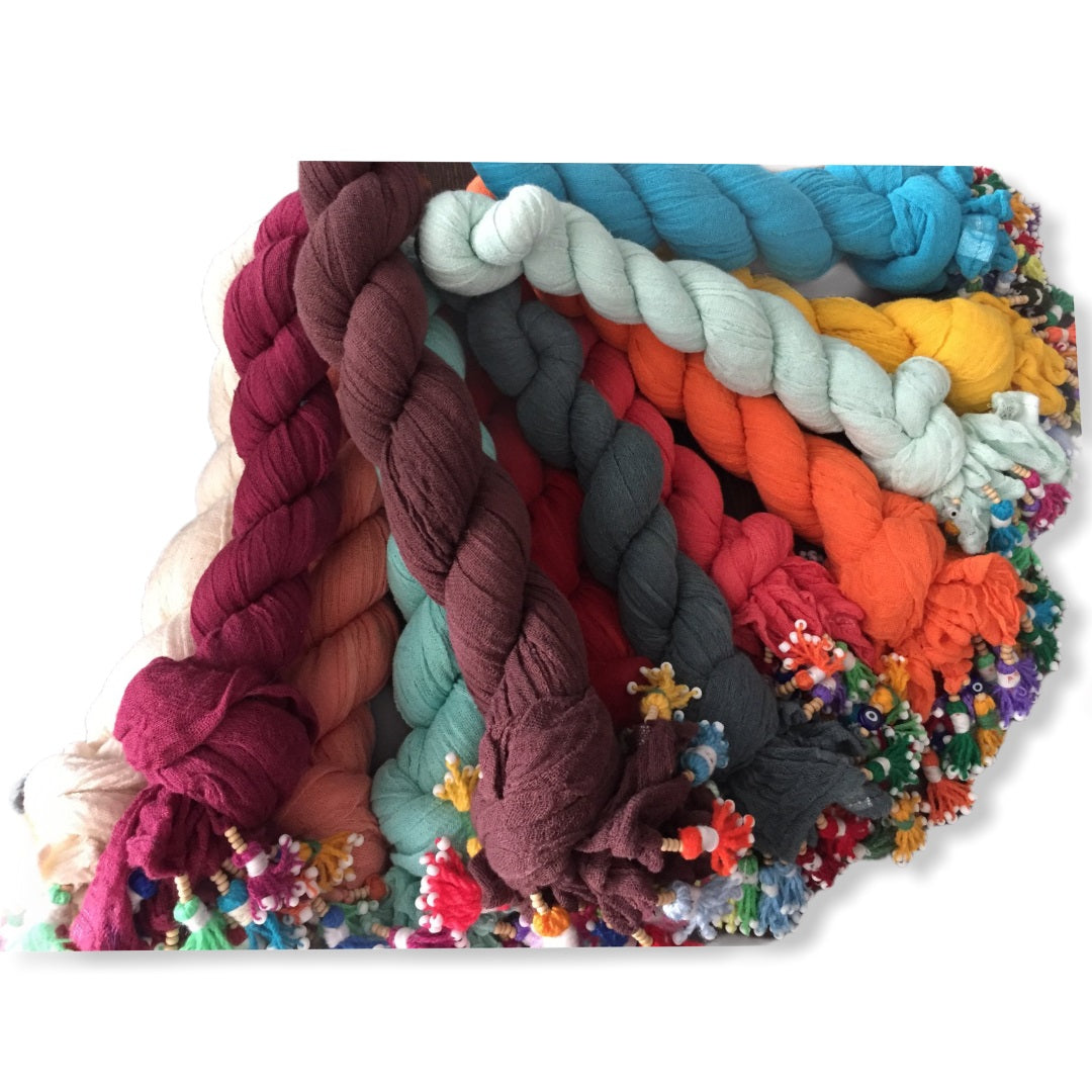 Shash Scarf with Colourful Hand Rolled Tassels