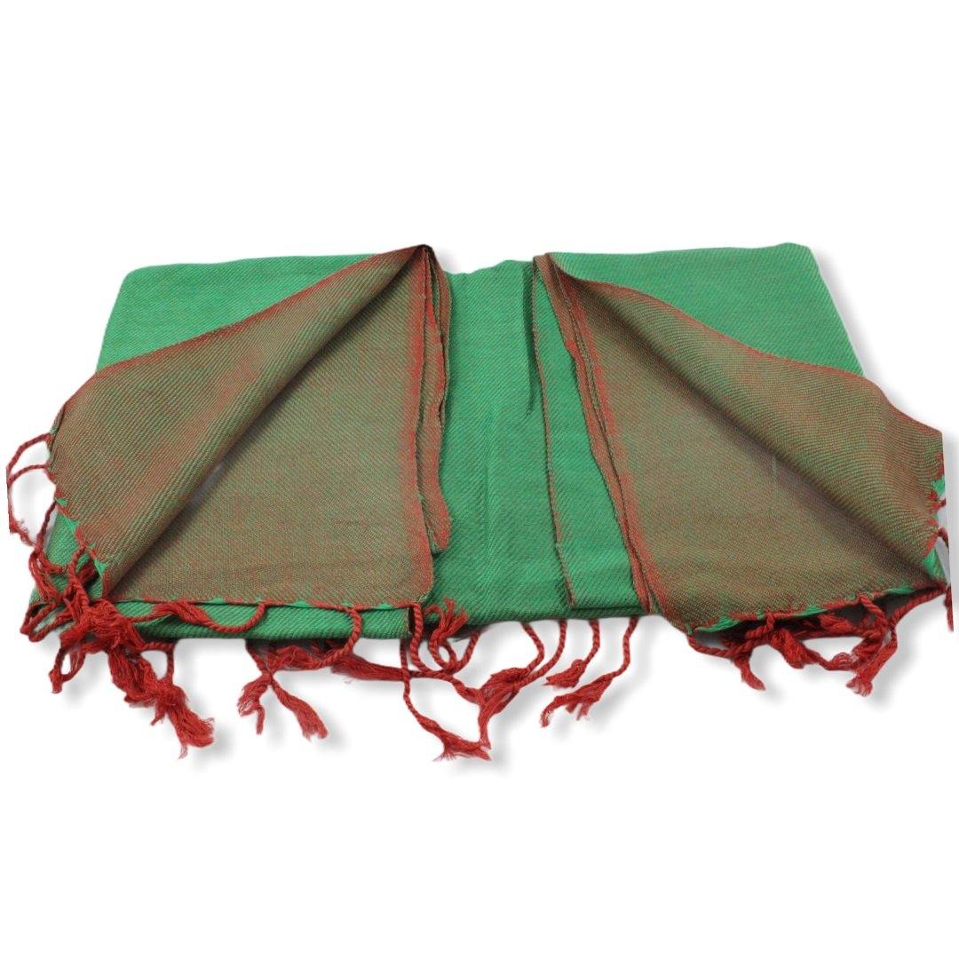 Double-faced Diagonal Shawl - Green & Salmon