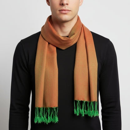 Fair Trade Small Solid Ethically and Sustainably Handwoven Bamboo Viscose Scarf - Green & Red