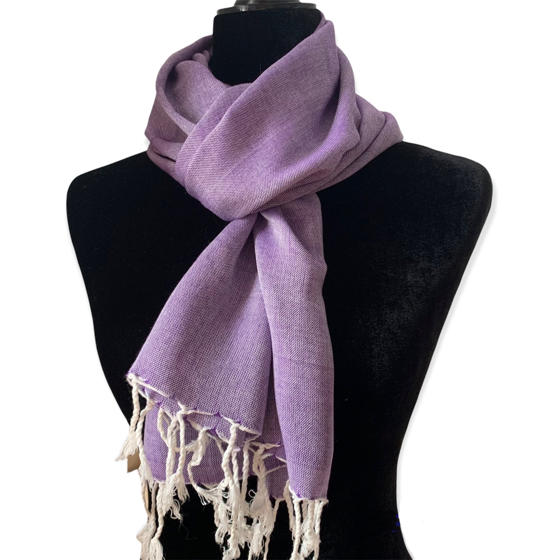 Small Solid Handwoven Scarf - Mauve & White