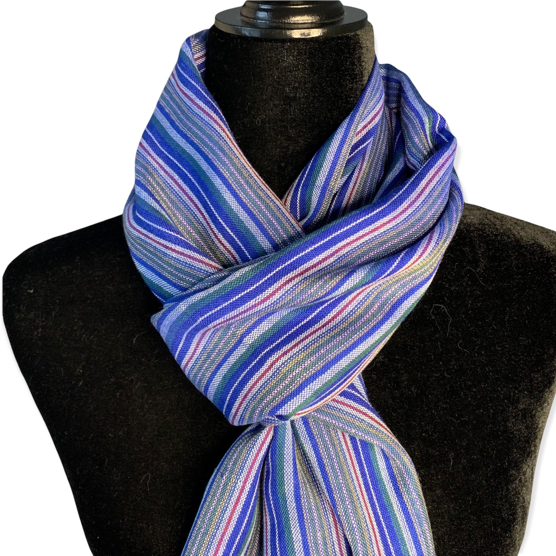 Small Striped Handwoven Scarf - Blue & Burgundy