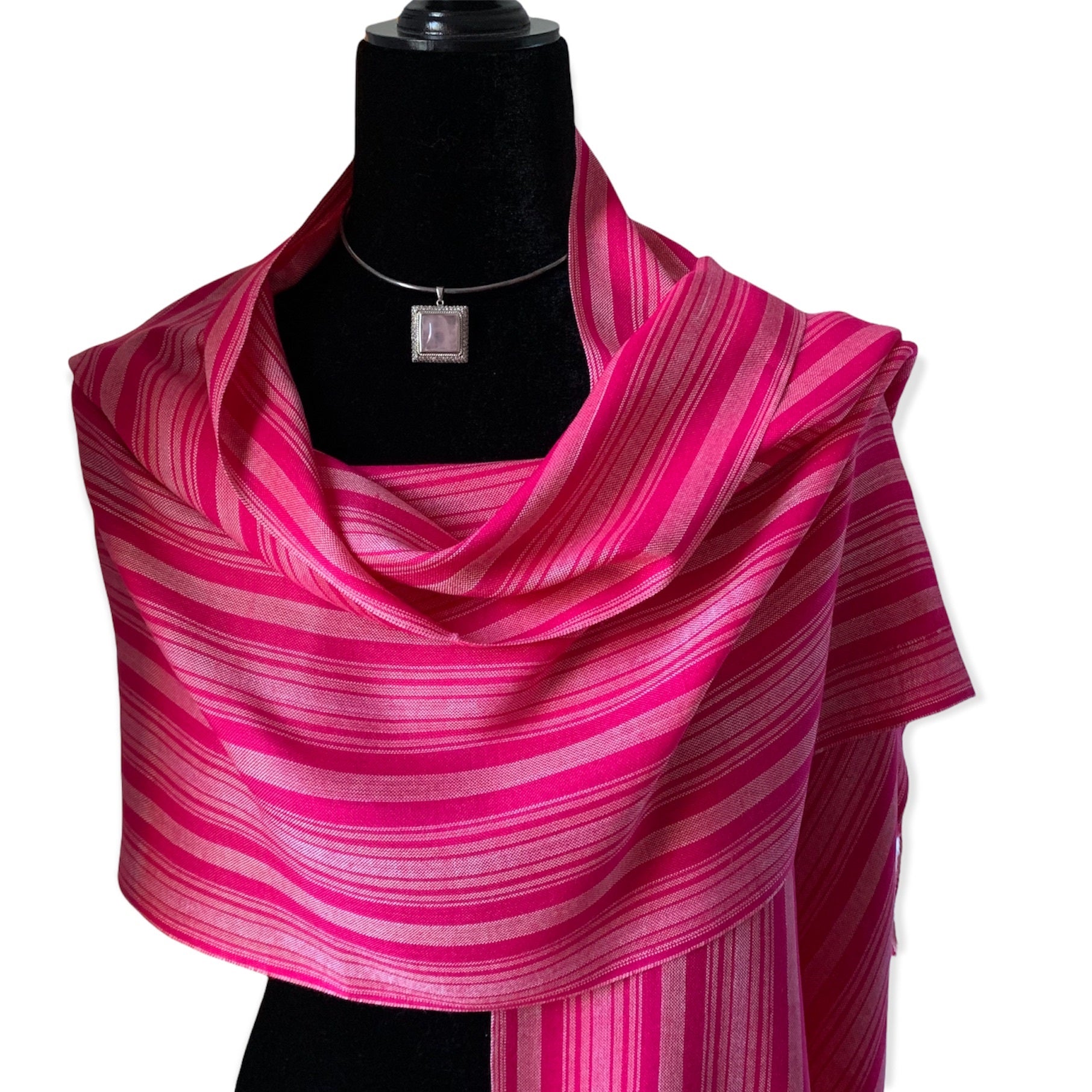 Small Striped Handwoven Scarf - Fuchsia Rose