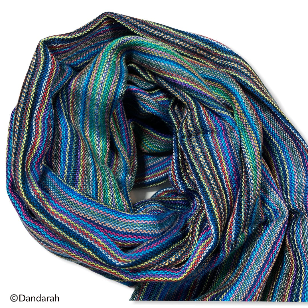 Small Striped Handwoven Scarf - Blue, green & mauve