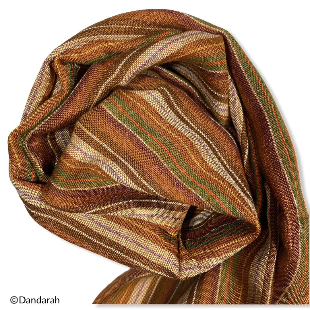 Small Striped Handwoven Scarf - Brown & Olive