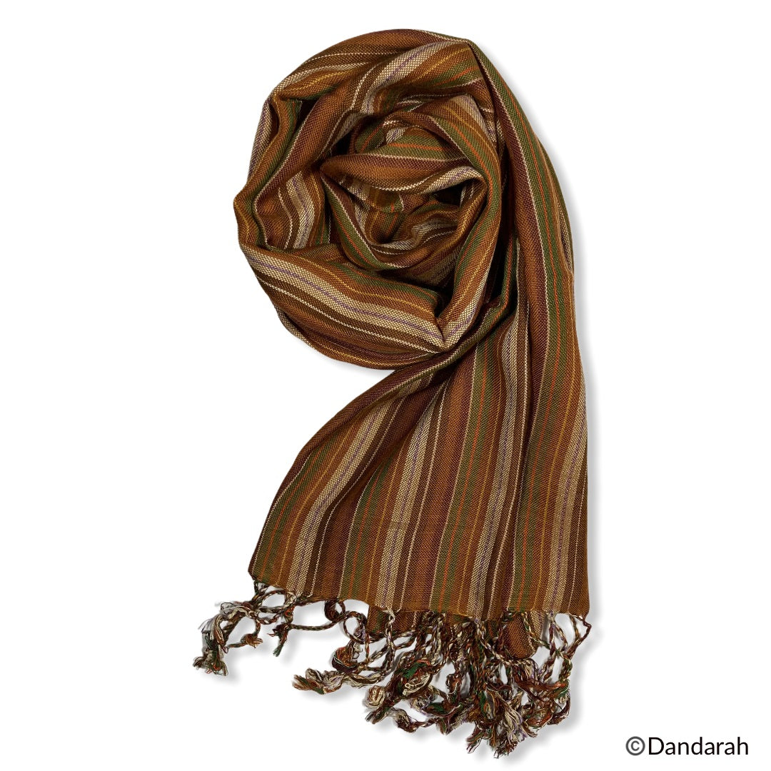 Small Striped Handwoven Scarf - Brown & Olive