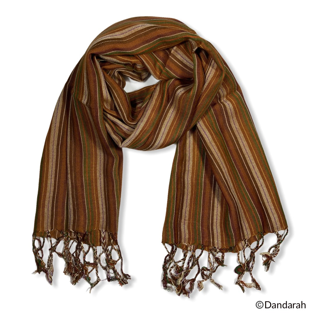 Small Striped Handwoven Scarf - Brown & Olive