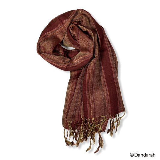 Small Striped Handwoven Scarf - Burgundy