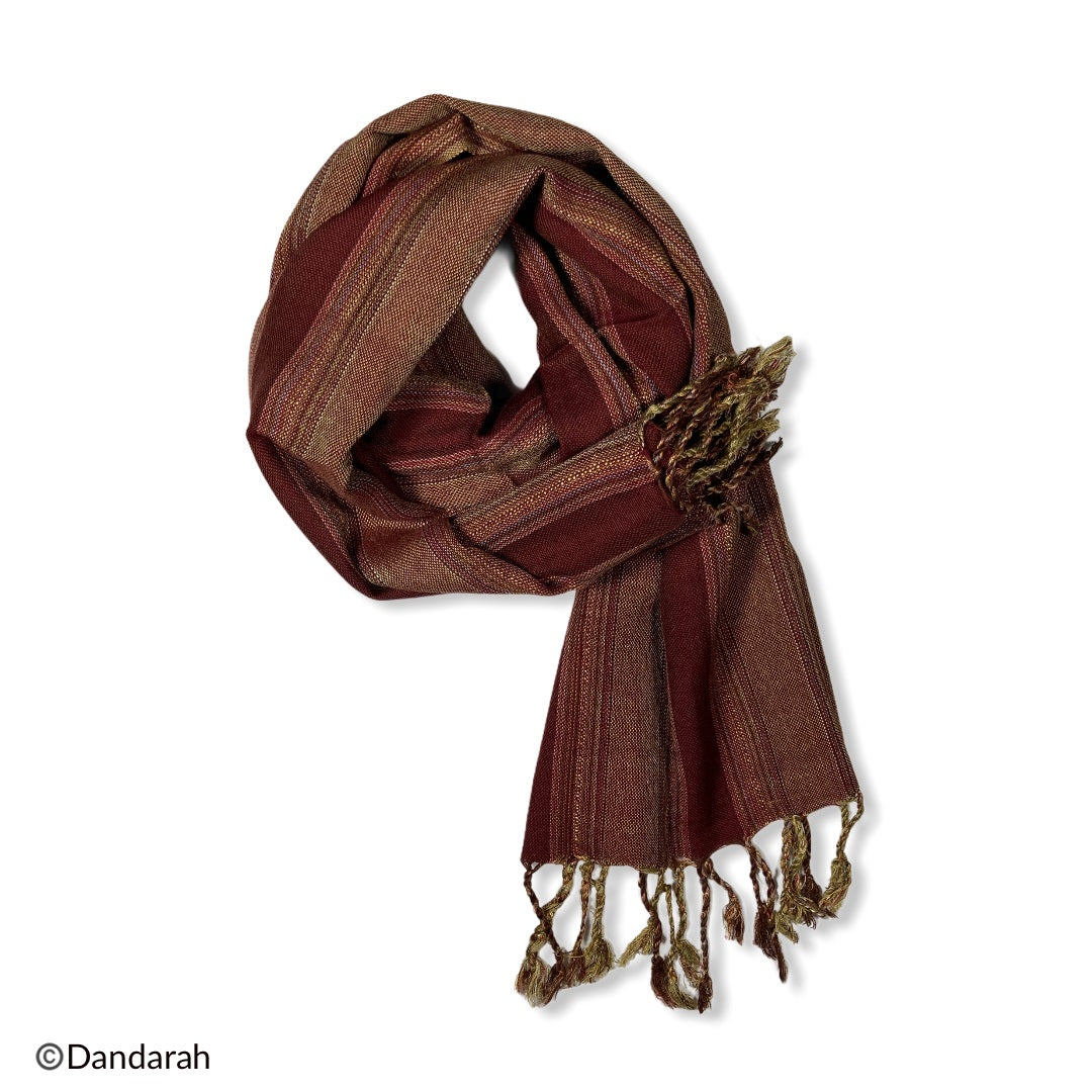 Small Striped Handwoven Scarf - Burgundy