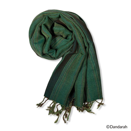 Small Striped Handwoven Scarf - Emerald & Eggplant